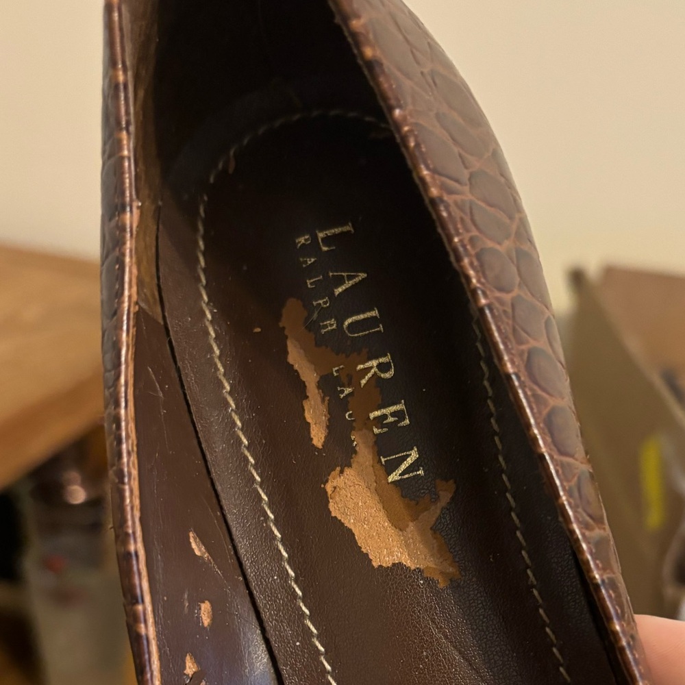 💥 Ralph Lauren Latitia Croc Embossed Leather Heels - Picture 6 of 7